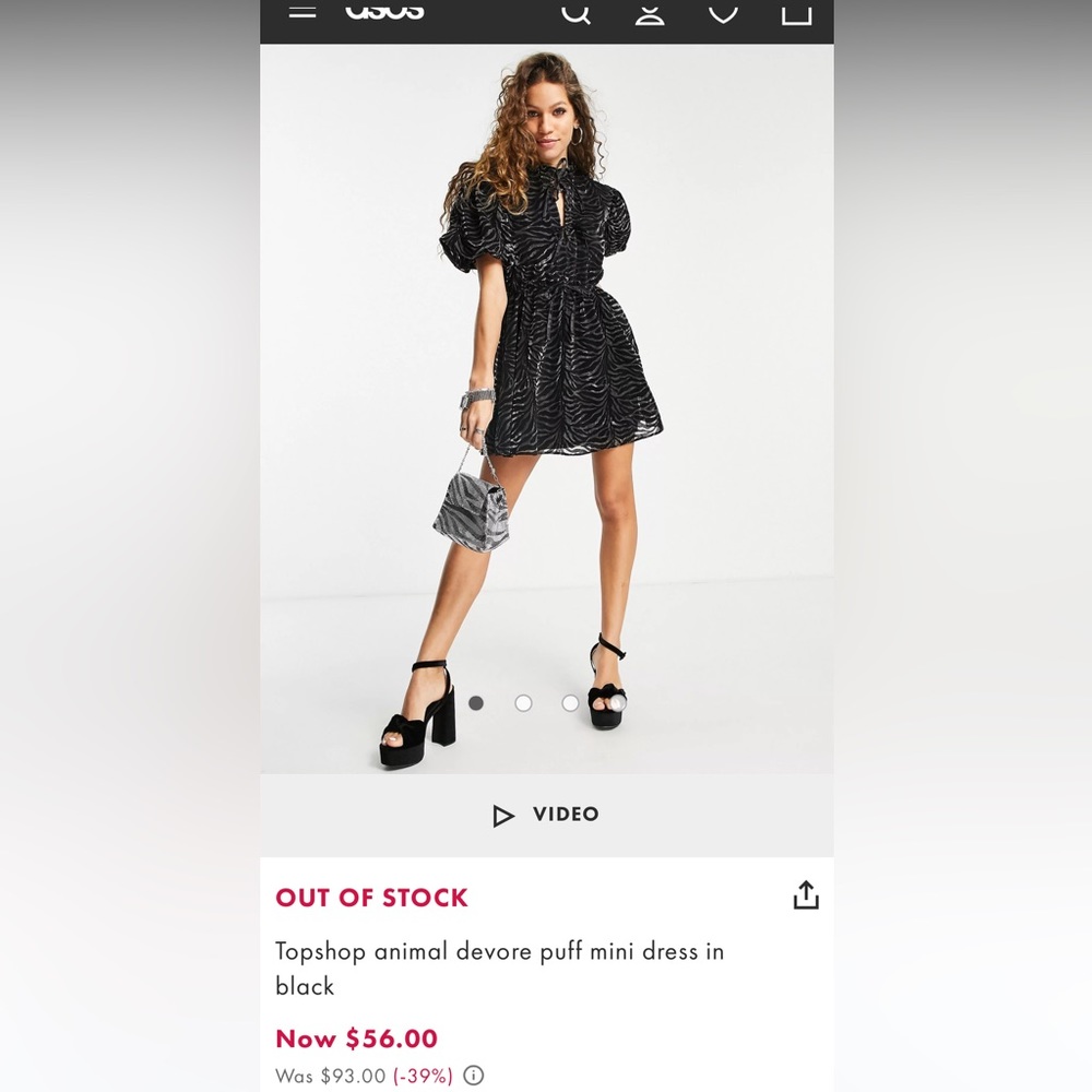 Topshop Animal Devore Puff Mini Dress in Black